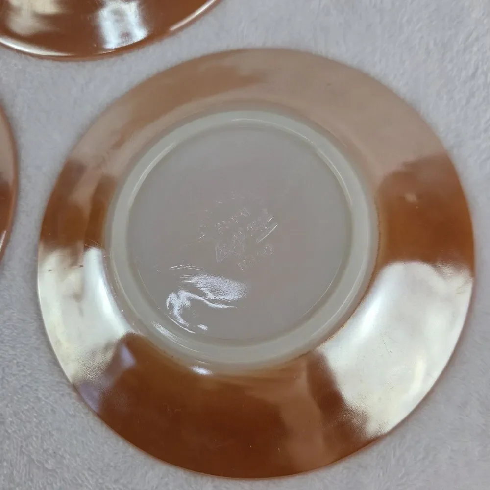 Vintage Set Of 3 Fire King Peach Luster Coffee Tea Cups And Saucers USA